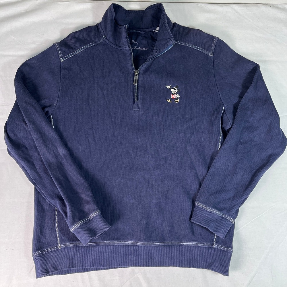 Tommy Bahama Quarter Zip Pullover Mens Small Navy Blue Excellent Disney Mickey